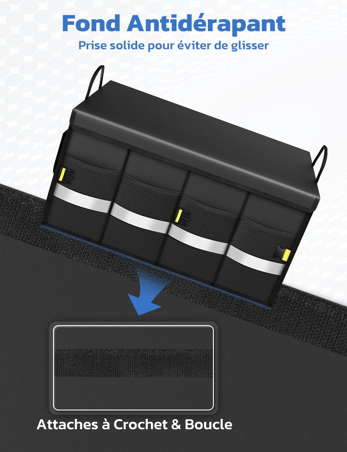 Rangement Coffre De Voiture Organisateur Coffre Voiture 55L En 600D Support 30KG Etanche Multi-Compartiments Avec Couvercle Pliable Et Bande Réfléchissante Pour SUV Camion