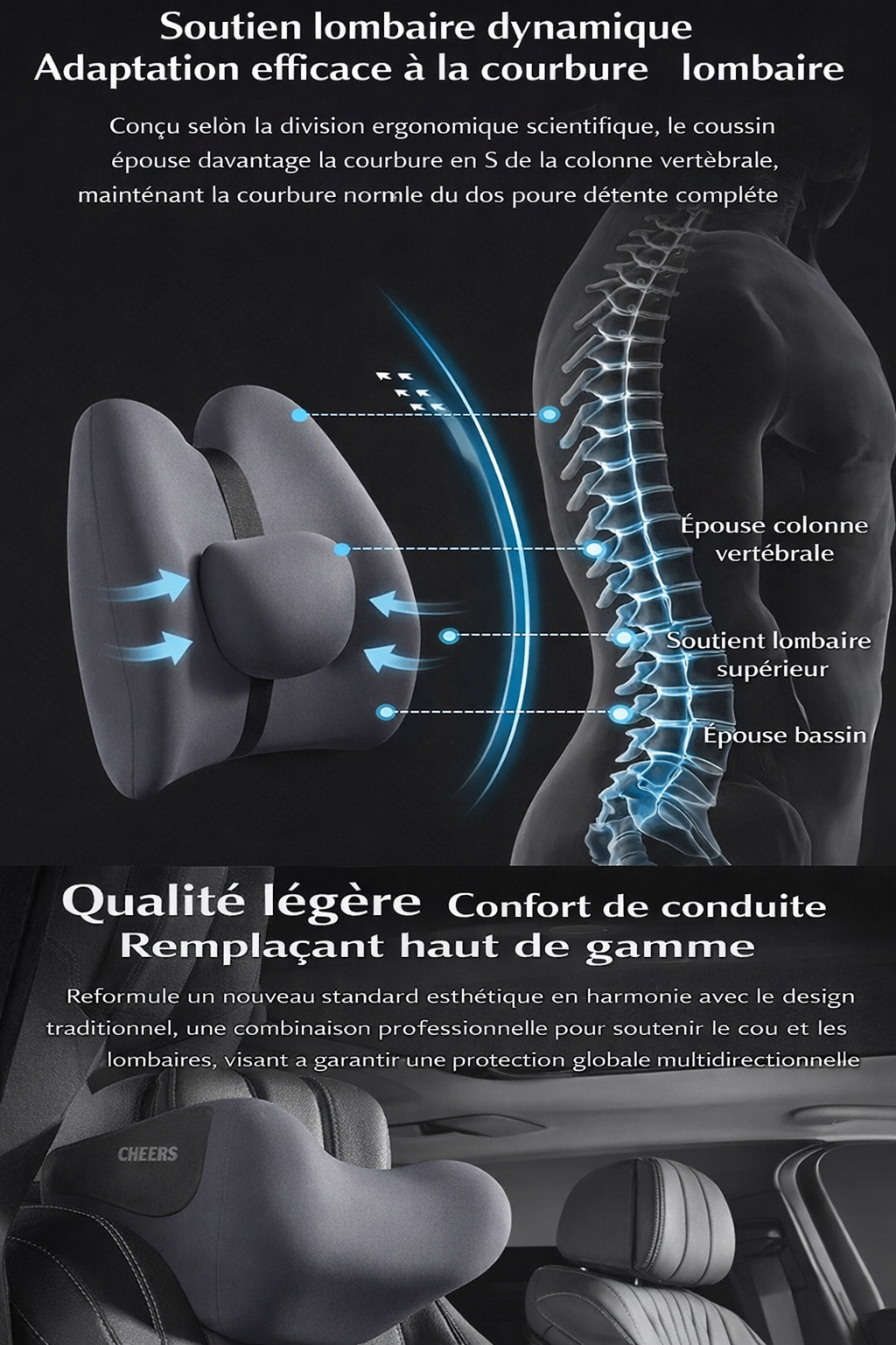 Coussin appuie-tête mousse mémoire de forme siège auto | ROYAL STEEL