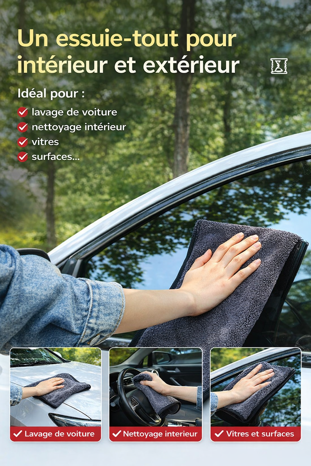 Lot de 3 Chiffons Microfibre Voiture 600 GSM – 40x40 cm